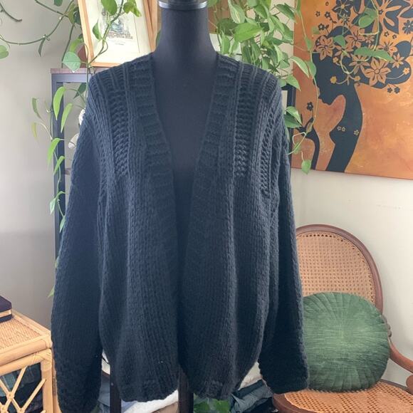 Naked Cashmere Mila Black Chunky Knit Open Front Cardigan Sweater - Picture 1 of 6